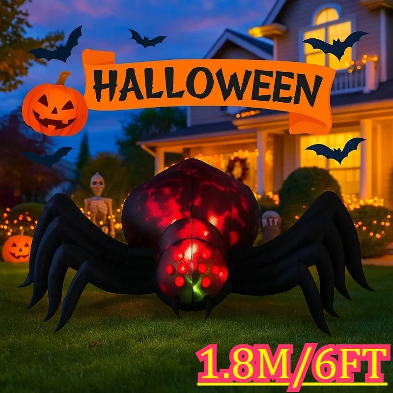 6FT Inflatable Halloween Shadowstalker Spider, Built-in LED Lights, Fan, Stakes, and Rope