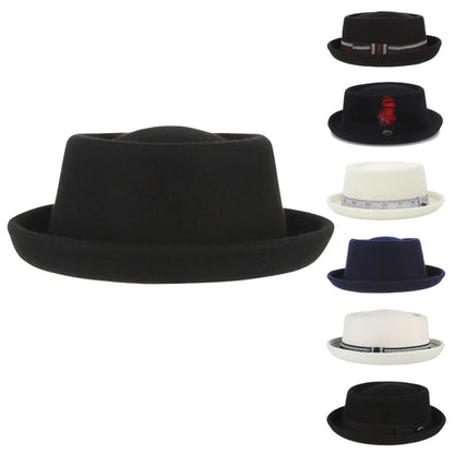 100% Wool Pork Pie Fedora Hat for Women and Men