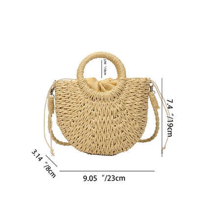 Handwoven Straw Rattan Half-Moon Beach Handbag or Crossbody Shoulder Bag. 4 other colors