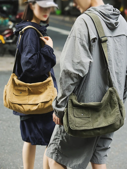 Casual Canvas Messenger Bag Versatile, Large Capacity Shoulder Bag, Adjustable Crossbody
