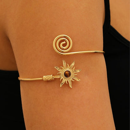 Retro Sunflower Turquoise Cuff Bracelet  Twist Line Wide Open Arm Cuff