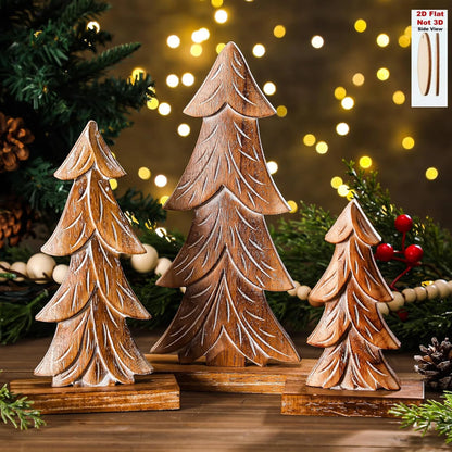 Rustic Wooden Christmas Tree Table Decorations, 3-Piece Set