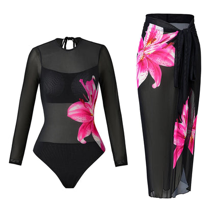 Long Sleeve Sheer Sun Protection One-Piece Swimsuit With Cover-Up. Various other designs