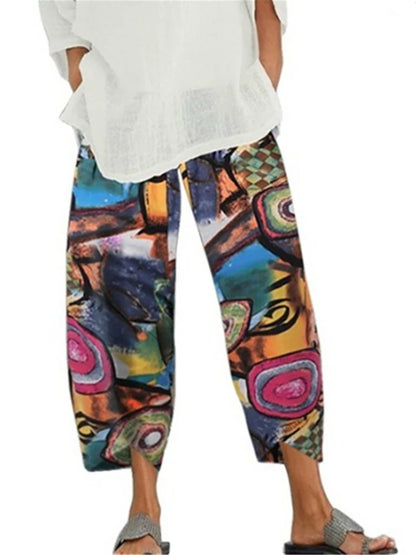 18 Solid and Patterned Cotton Linen Harem Pants, Wide Leg Trousers with Pockets