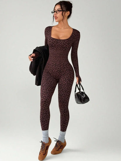 Slimming Elastic Hip Hugging Long Sleeve U Collar Stretchy