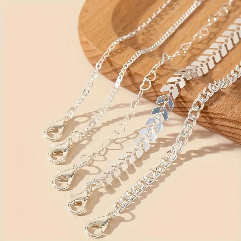 Boho 5Pcs Vintage Aesthetics Heart Chain Ankle Bracelets