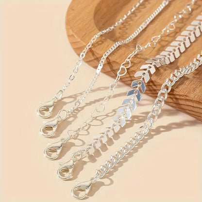 Boho 5Pcs Vintage Aesthetics Heart Chain Ankle Bracelets