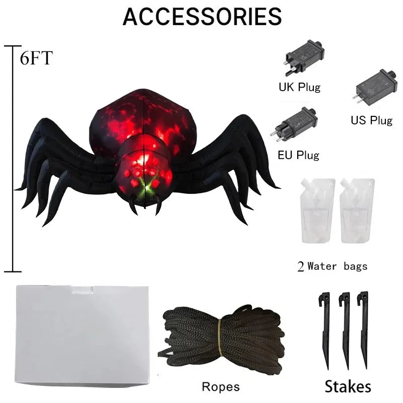 6FT Inflatable Halloween Shadowstalker Spider, Built-in LED Lights, Fan, Stakes, and Rope