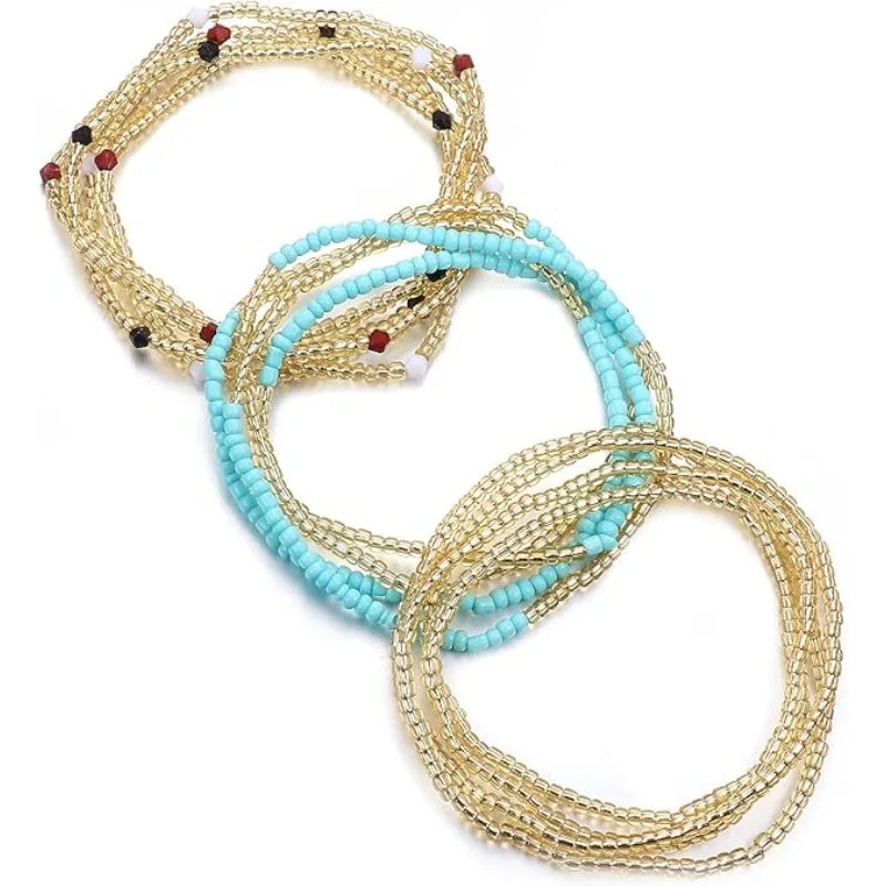 3 Piece Set of Waist Beads for low-rise pants or bikini wear. 10 different set colors to choose from