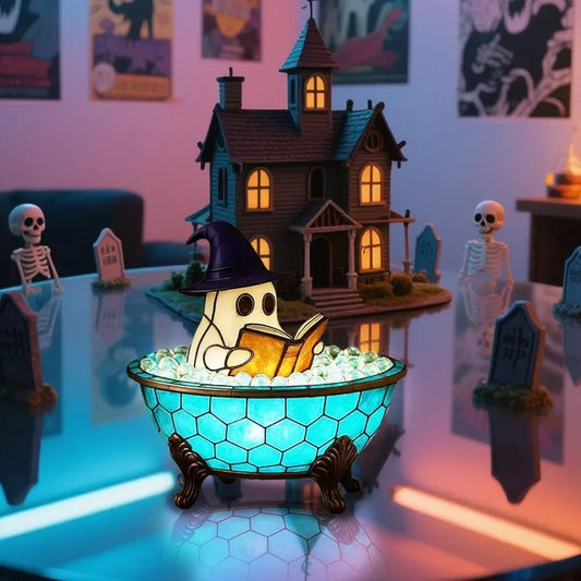 5 by 7 inch Halloween Ghost Bubble Bath Lamp, Cute Ghost Night Light, Ghost-Themed Bathtub Accent Lamp (3  AAA batteries or USB needed)