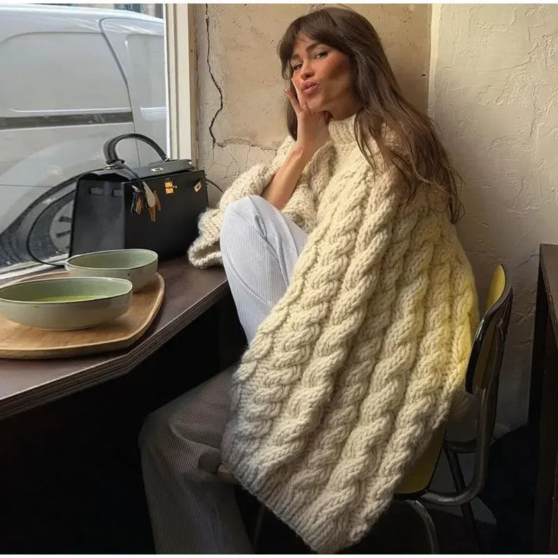 Long Sleeve Prairie Sweater Chic Solid Vintage Oversize Turtleneck Pullover