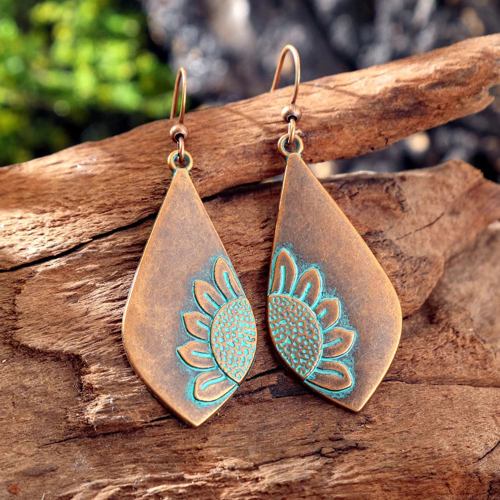 Boho Retro-style Sunflower Earring Teardrop Shape