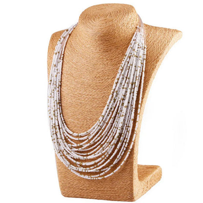 Boho African Acrylic Beaded Necklace Multi-layered