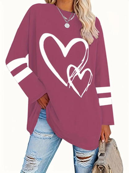 Plus Size eyelet hollow solid  heart-shaped printed long-sleeved Light Stretch, Casual.  Available in 6 Colors