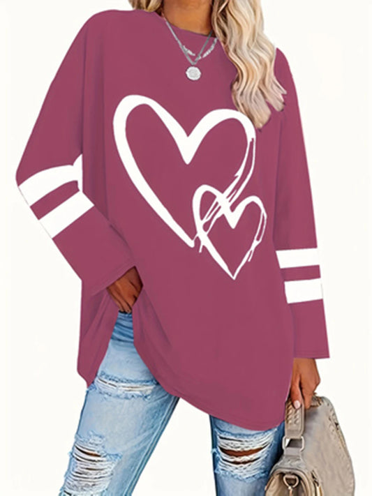 Plus Size eyelet hollow solid  heart-shaped printed long-sleeved Light Stretch, Casual.  Available in 6 Colors