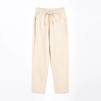 Cotton Linen Blend in 5 Different Solid Colors, Elastic Waist with Tie