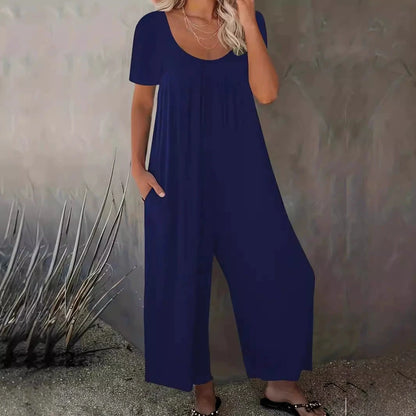 Sizes to 5XL  Jumpsuit, Short Sleeve, U neckline, with pockets. 5 colors