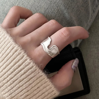 Sterling Silver Rings INS Fashion Vintage Hollow Lines  Adjustable  Jewelry