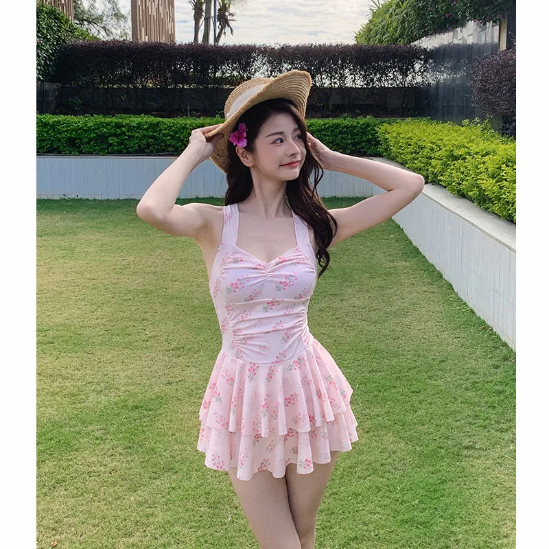 One-Piece Swimsuit Conservative Skirt Style Slimming Stomach Cover