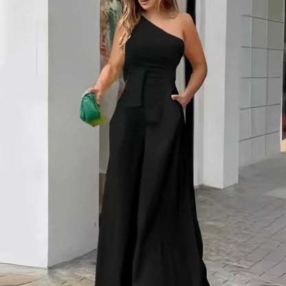 Off-The-Shoulder Casual High Waisted Extremely Wide Leg Casual or Dressy Jumpsuit Comes in 4 Colors