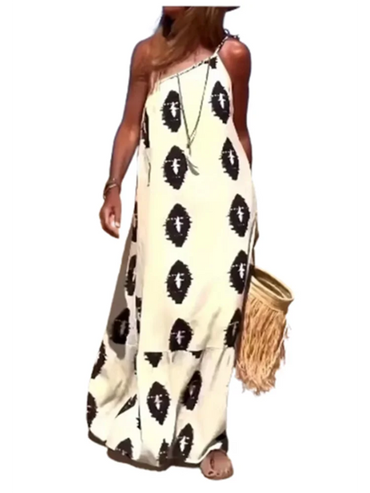 Bohemian Dress to 2XL  One Sloping Shoulder, Loose Long Dress