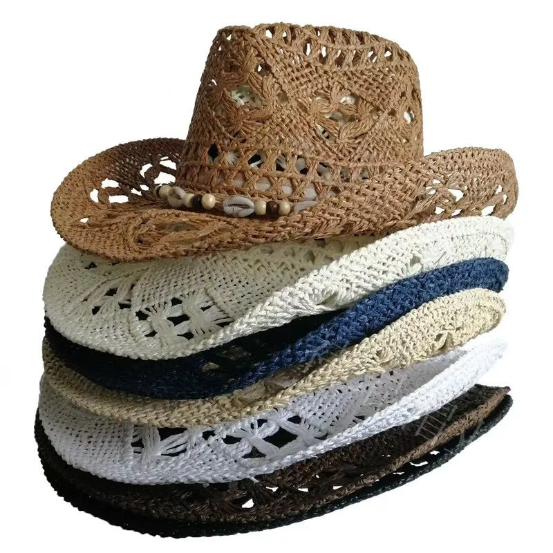 Bohemian 100% Recycles Paper Cowboy Hats with Wooden Beads and Shells Western wear 8 choices