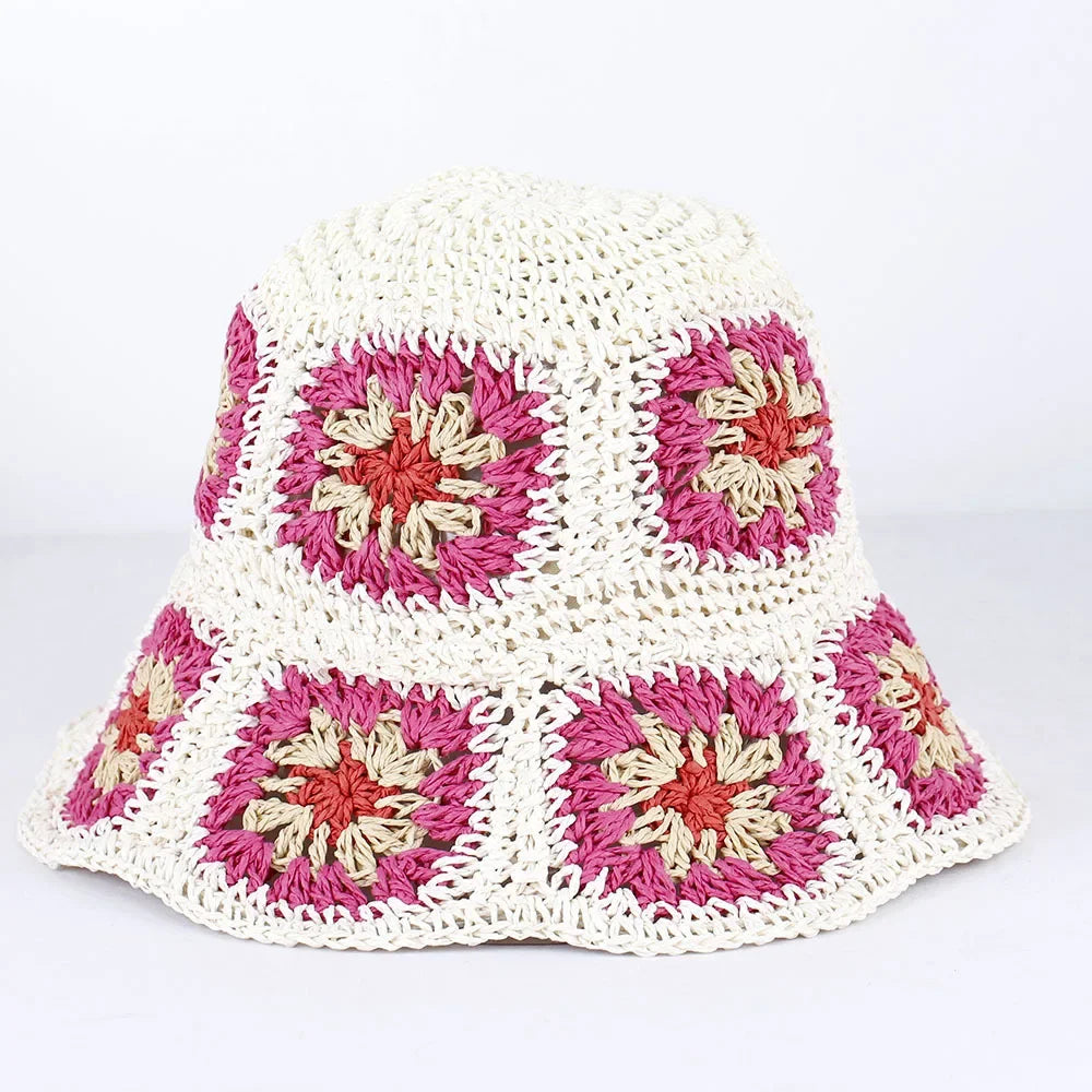 Bright Colored Floweed Crocheted Fisherman Hat
