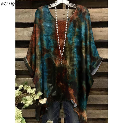 30 Different Style Bohemian Floral Tunics Plus Size to 3XL, 30 Vibrant Colors, Open Round Neck, Hankie Hem, Loose baggy sleeves