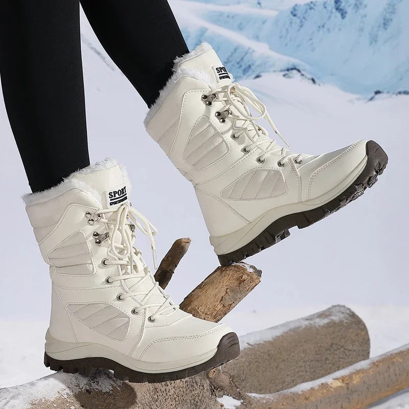 High-top Waterproof Snow Boots, Thick Plush Warm Insoles, Tie Up, Come in Army Green, White, and Black