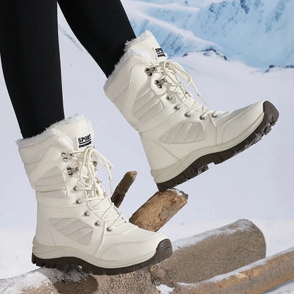 High-top Waterproof Snow Boots, Thick Plush Warm Insoles, Tie Up, Come in Army Green, White, and Black