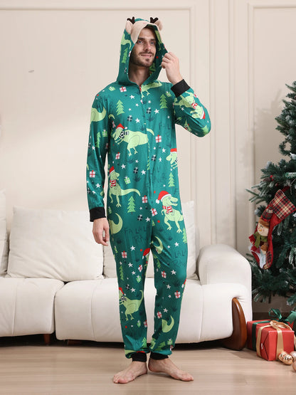 Family Rompers pajamas, hooded, zipper front, long sleeves and long pant legs, Comes in Red and Green