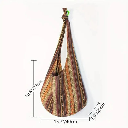 Bohemian Canvas Shoulder Crossbody Bag, Large Capacity, Ethnic Style Tote Bag
