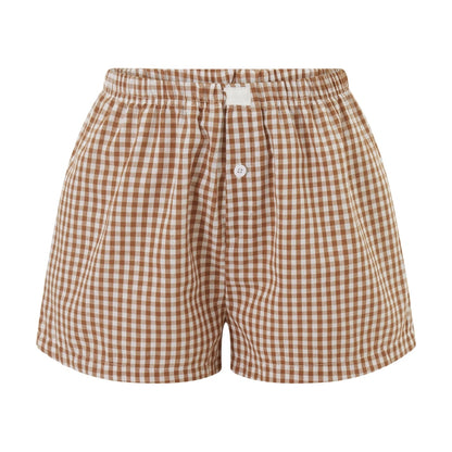 Retro Plaid Print Elastic Low Waist Button Front Loose Boxers