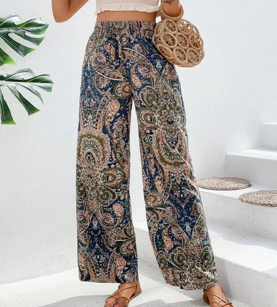 Sizes to 6XL, Paisley Boho prints in 3 colors, Casual Loose Pants  with Pockets