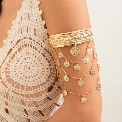 Golden Metal Coin Leaf Arm Cuff