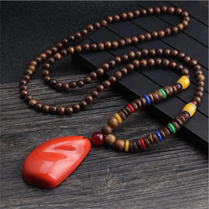 Long Wooden Beaded Tassel Boho  Necklace Nepal Wood Beads