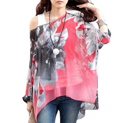 50 patterns to choose from, Plus Size, Boho Batwing Casual Sheer Chiffon Summer Top