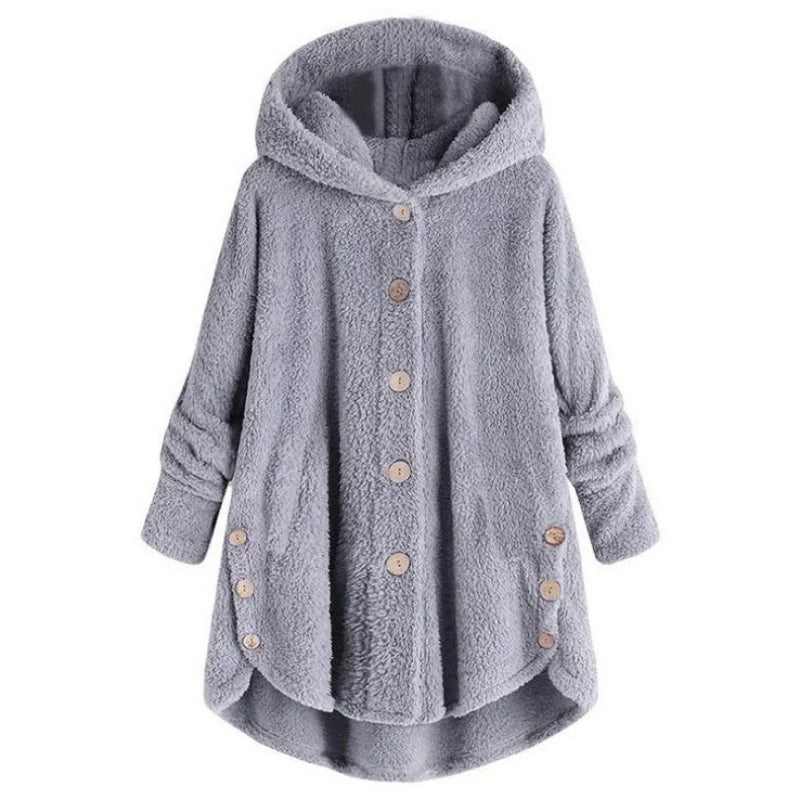 Winter Button Coat, Loose, Hooded, Plush Coat in 6 Colors