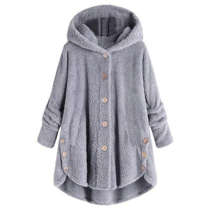 Winter Button Coat, Loose, Hooded, Plush Coat in 6 Colors