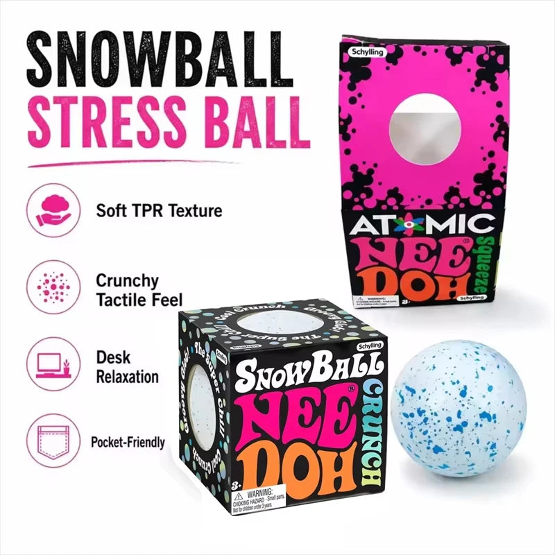 Needoh Snow Ball Crunch Squishy Fidget, Sensory Toy, Anxiety Relief Stress Ball