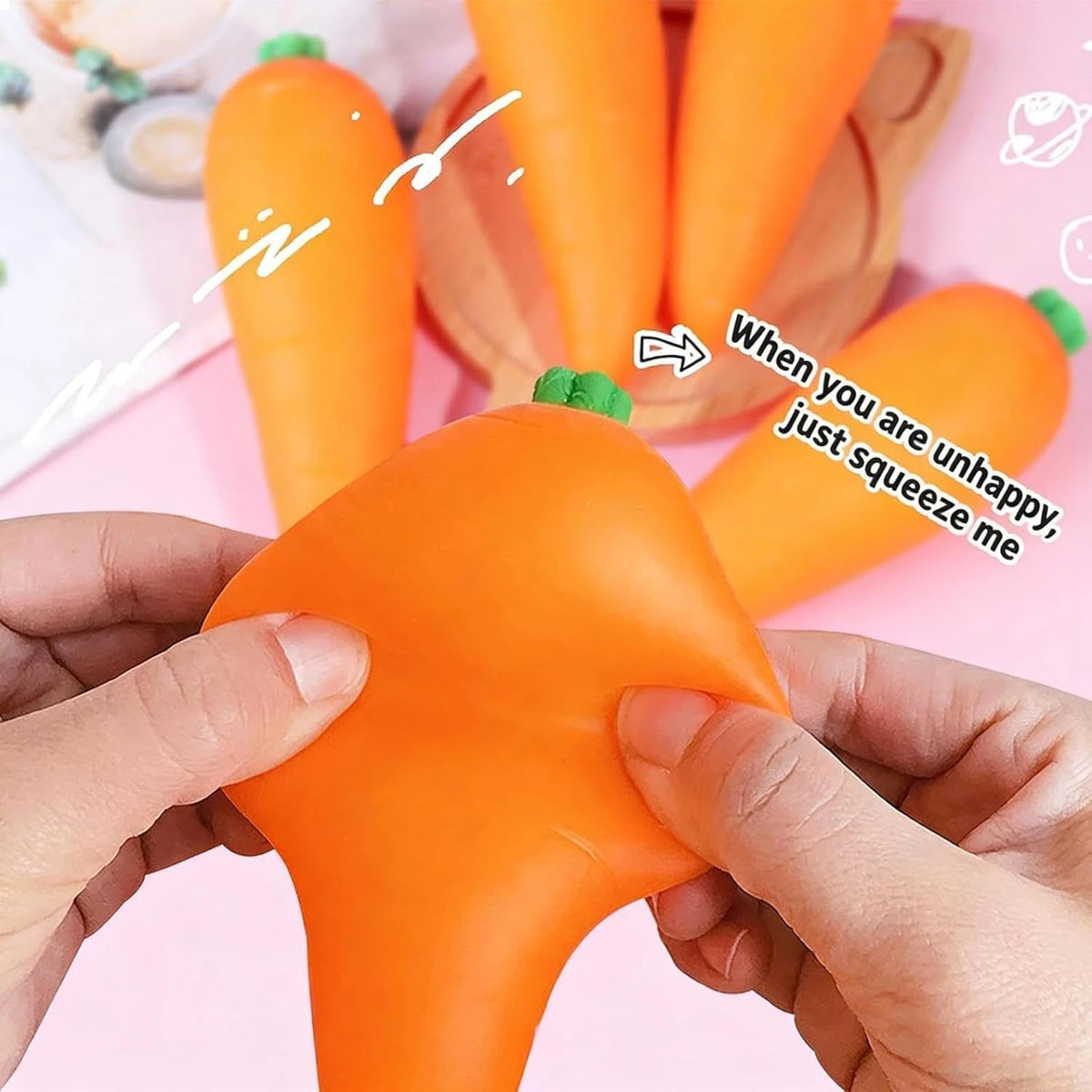 Carrot Stretch Squeeze Toy Soft Elastic, Stress Relief,  Fidget Toy Sensory Decompression Toy for Kids and Adults