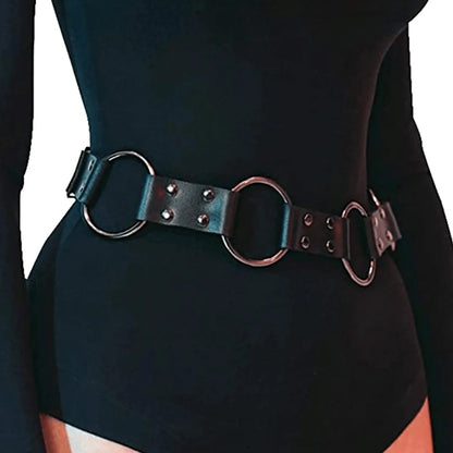 Gothic Pu Leather Harness Waist Belt Punk Waist Belt Straps Holding Metal rings