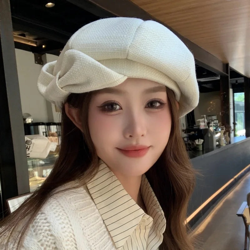 Retro Beret - Bow Detail Cloud-like Soft Fit for Large Head