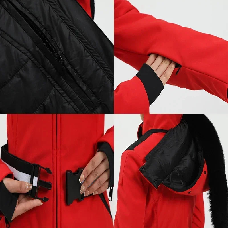 Warm Windproof Hooded Ski Jacket in 8 colors, including Black and White Houndstooth. Ski Pants Sold Separately