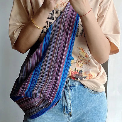 Bohemian Canvas Shoulder Crossbody Bag, Large Capacity, Ethnic Style Tote Bag