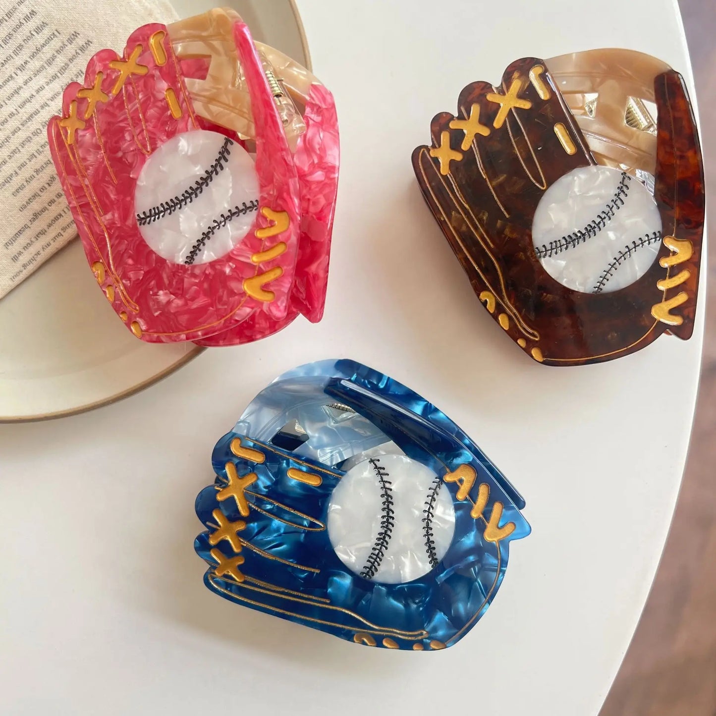 1pc American style baseball hair clip, fun baseball glove grip clip,