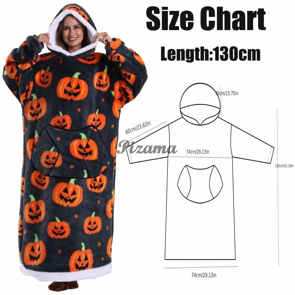 Super Long Flannel Pullover Night Shirt with Pocket and Hood, Super Snuggly for Men and Women, 12 Different Prints
