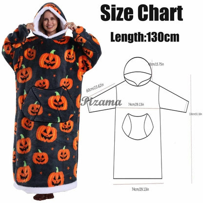Super Long Flannel Pullover Night Shirt with Pocket and Hood, Super Snuggly for Men and Women, 12 Different Prints