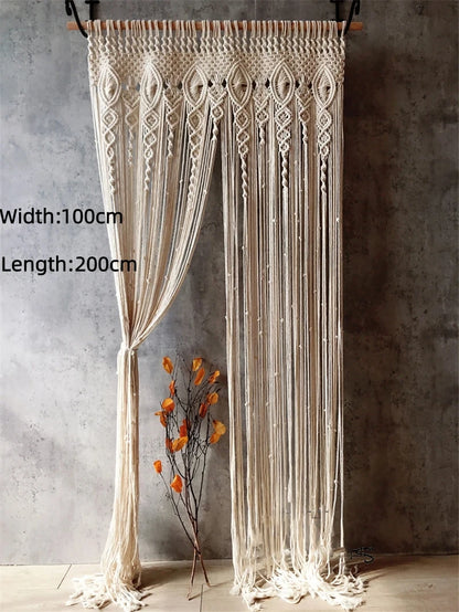Hand-woven Macrame Cotton Tapestry Curtain, Wall Hanging Art Tapestry, Boho Decoration, Bohemian Wedding Backdrop Tapestry