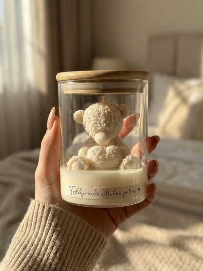 Cute Teddy Bear Scented Candle Glass Jar Soy Wax Aromatherapy